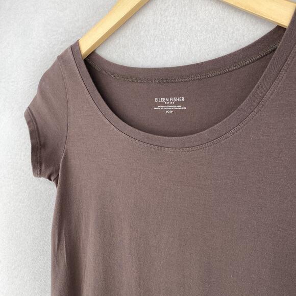 EILEEN FISHER Dress PS Stretch Organic Cotton Jersey T-Shirt Cap Sleeve Brown - Picture 2 of 9